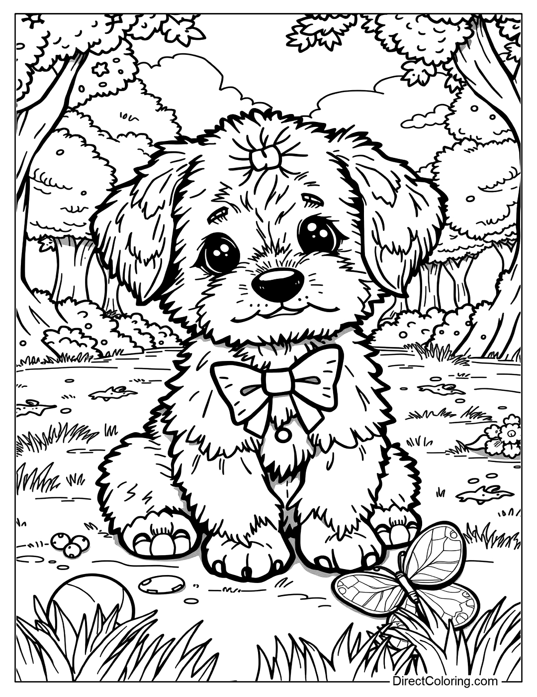 Puppy with a Bow Color Page Free